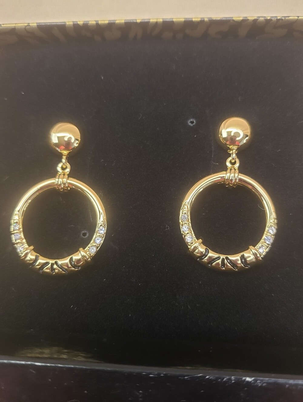 Jackie Collins Gold Tone Leopard Collection Rhinestone Stud Hoop Earrings in Box